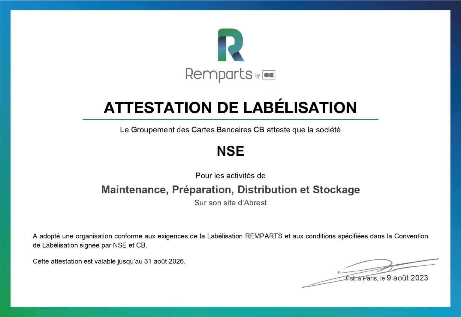 NSE obtains REMPARTS certification - NSE